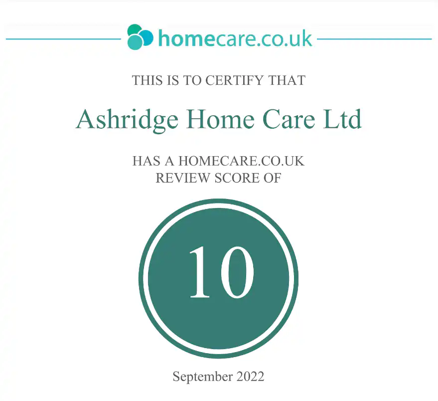 Ashridge Home Care 10/10 Review Score logo from homecare.co.uk