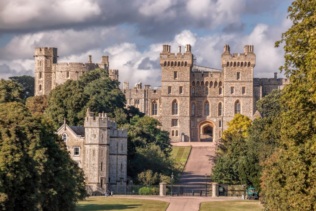 View of long drive leading up to Windsor castle, a royal residence at Windsor in the English county of Berkshire.