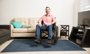 Spinal injury care-young man on a wheelchair